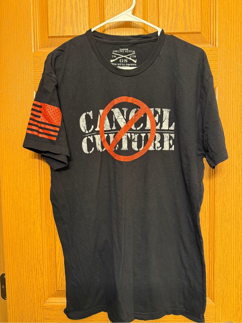 Grunt Style Black Tee with Red and White 'Cancel Culture' Graphic Size Large